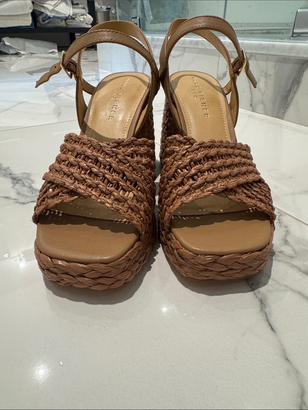 Marc Fisher Juliey Woven Platform Sandal - Tan
